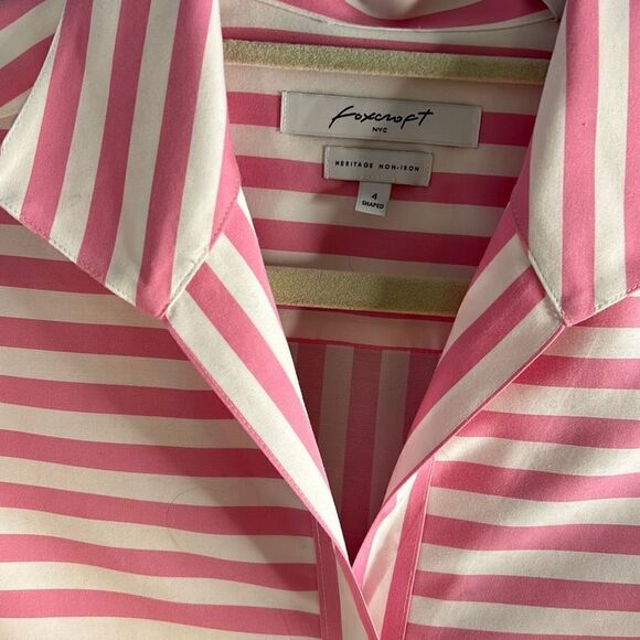 Foxcroft NYC Heritage Non Iron Shaped Tunic Sz 4 pink and white striped - Picture 2 of 9